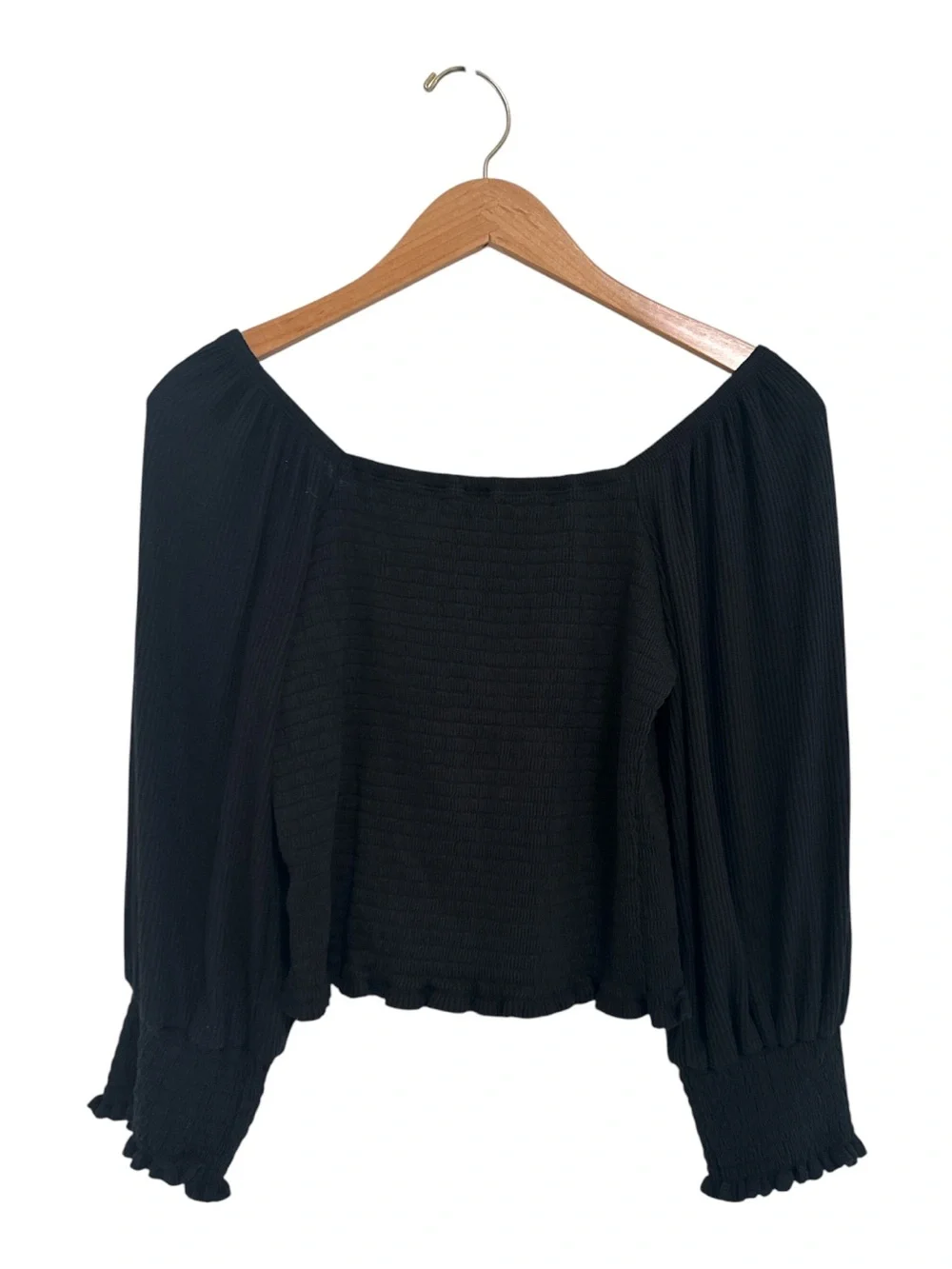 Anthropologie Black Square-Neck Smocked Puff Sleeve Blouse Size